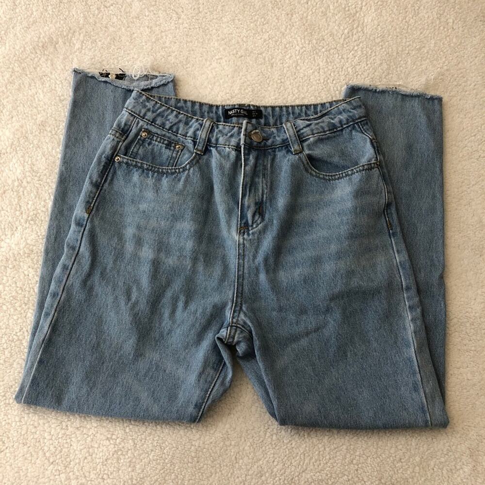 Nasty Gal light wash high waisted mom tapered zipper jeans 2